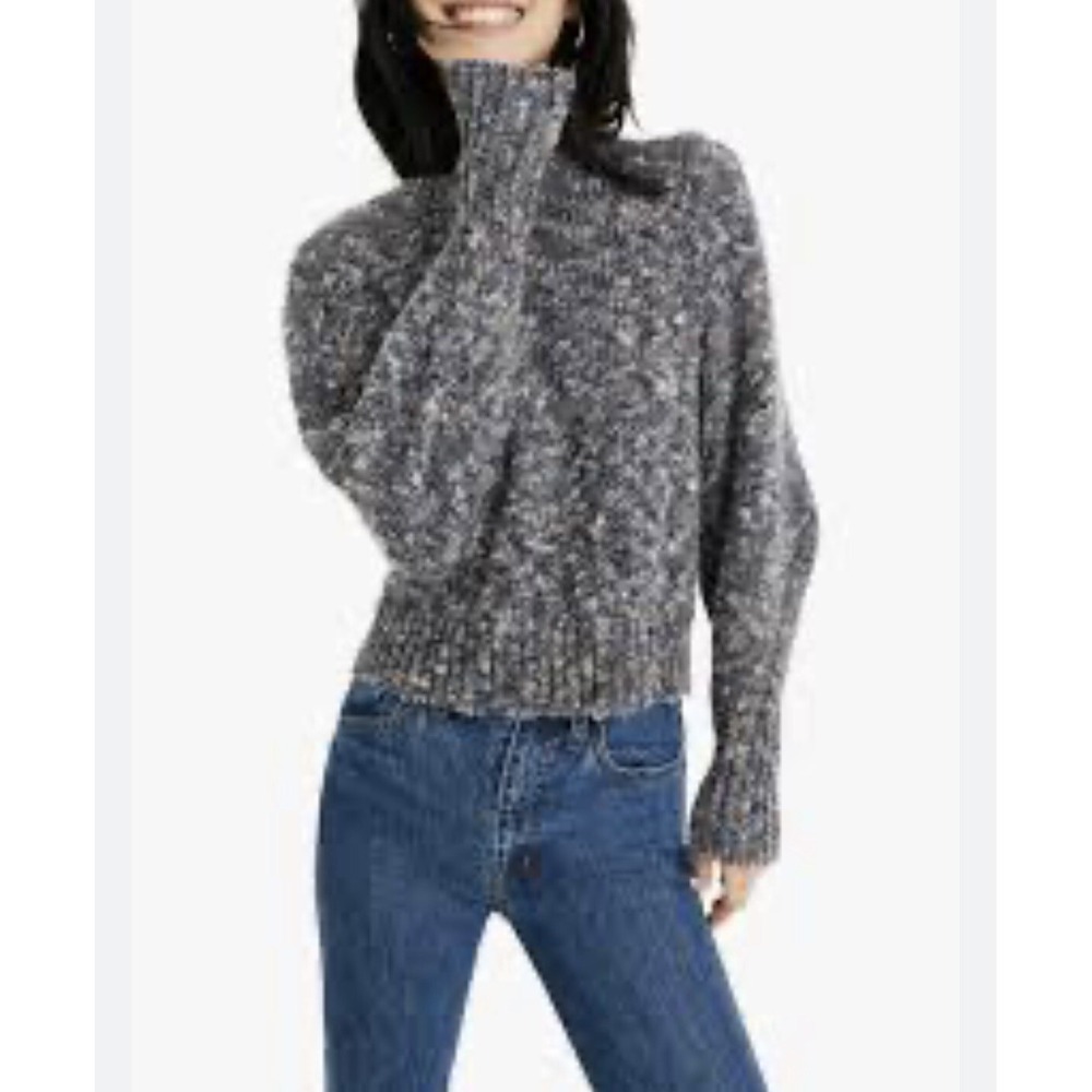 Madewell Pleated Shoulder Balloon‎ Sleeve Blue Chunky Knit Sweater Small